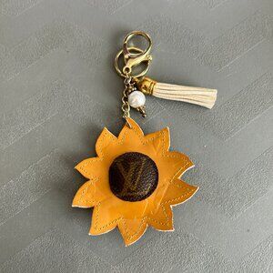 Designer Upcycled Bag Charm Key Chain Sunflower